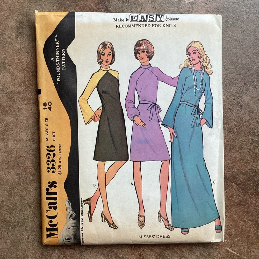 Vintage 1973 McCall's 3326 Sewing Pattern Misses' Dress or Smock, 70s